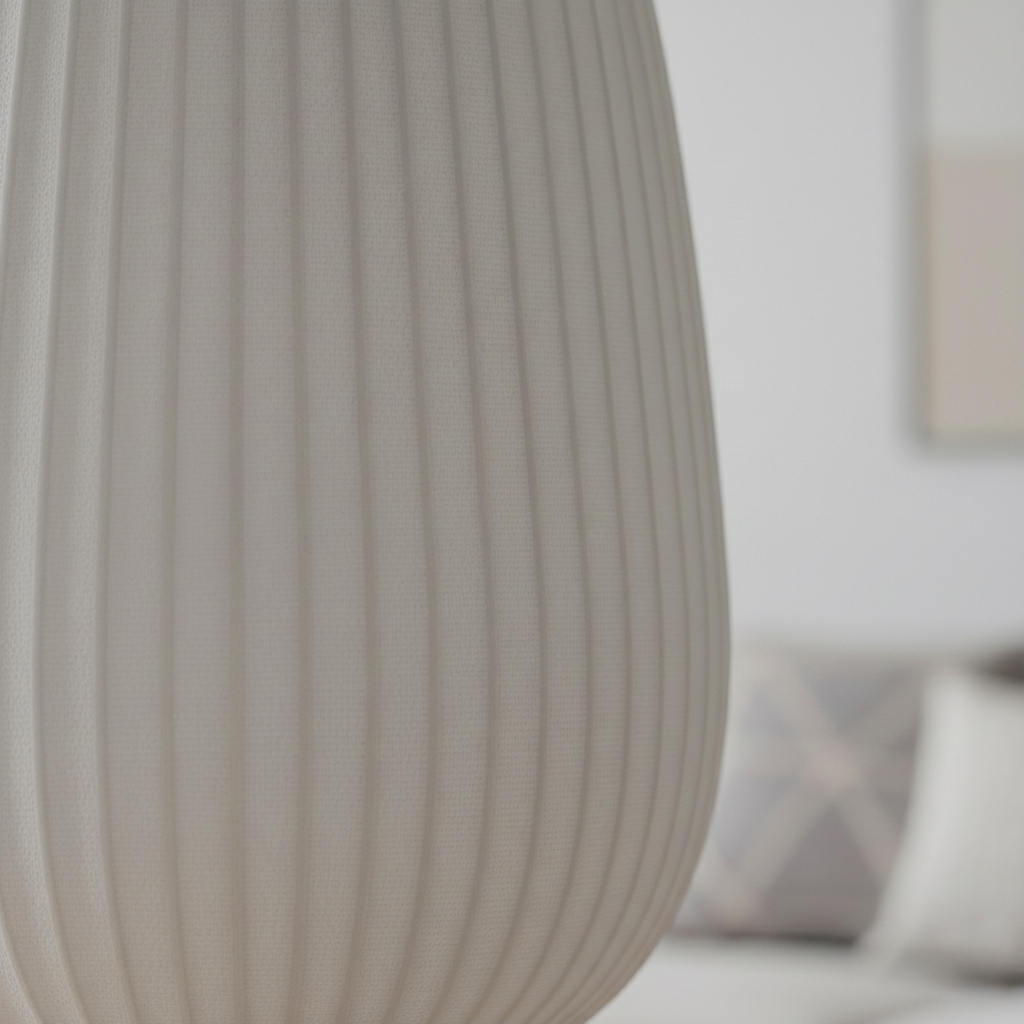 Close-up showing the fine, ribbed texture of the matte white lampshade.