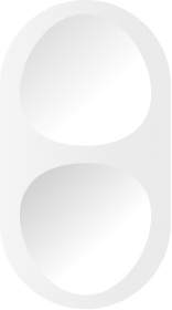 Abstract white vertical double oval shapes with subtle shading on a light gray background.