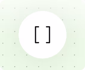 Black square brackets symbol centered inside a white circle on a light green background with small evenly spaced dots.