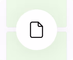 Black document icon with folded corner inside a white circle on a light green rounded square background.