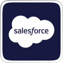 Salesforce logo with white cloud shape and navy blue text on dark blue background.