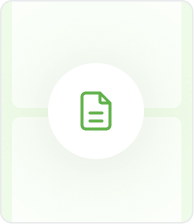 Green document icon centered on a white circular background with rounded green rectangles around it.