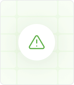 Green exclamation mark warning icon inside a triangle on a white circular background with a light green grid pattern behind.