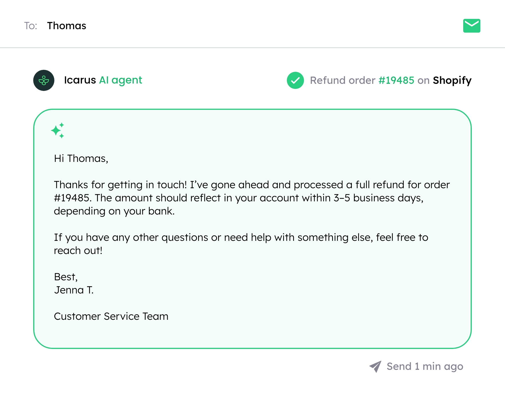 Visual of an automated email written by Replyer