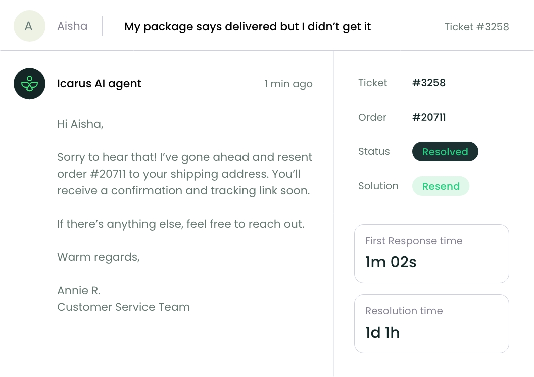 Example ticket of Replyer