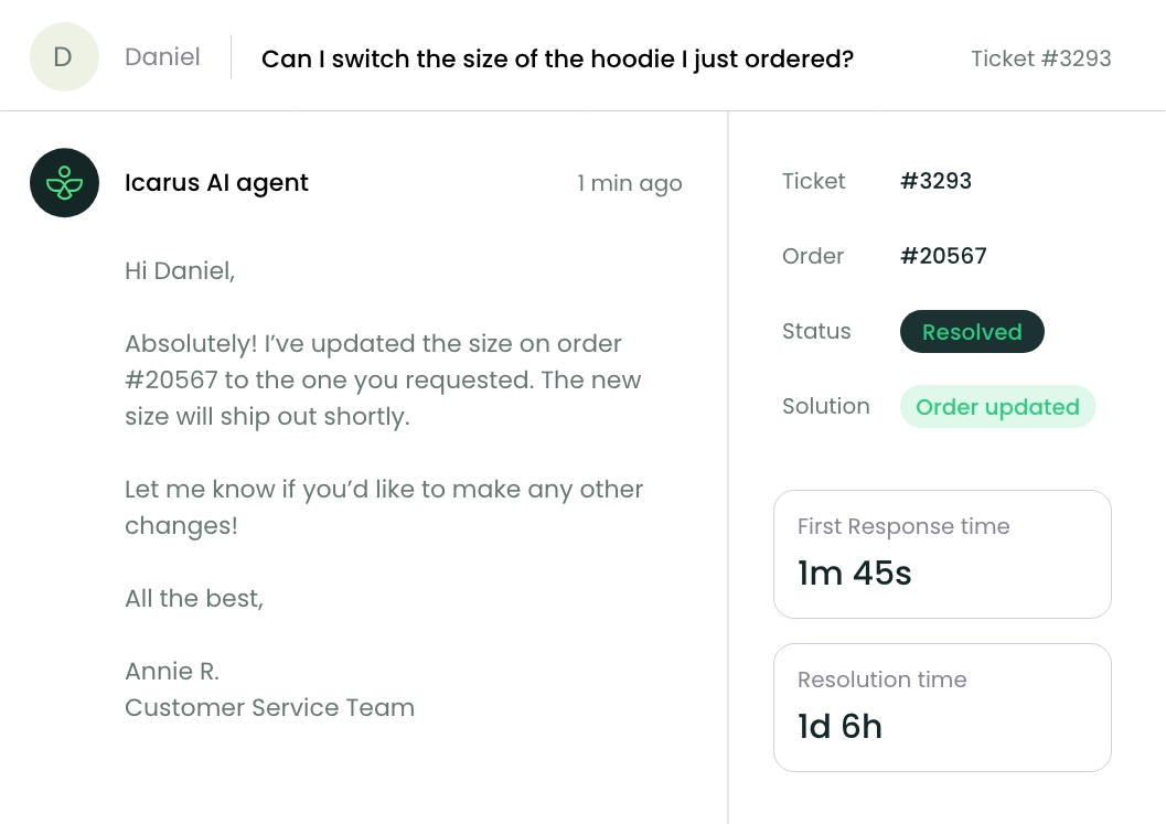 Example ticket of Replyer