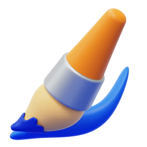 3D icon of a yellow paintbrush with an orange tip painting a blue stroke.