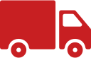 Red cargo delivery truck icon facing right.