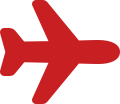 Red airplane icon viewed from above.