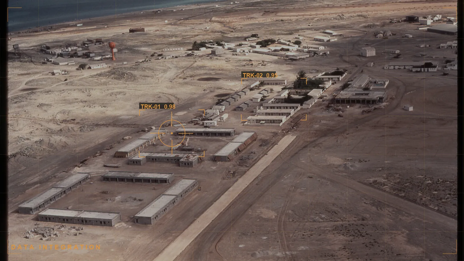 Aerial installation with data overlay (illustrative)