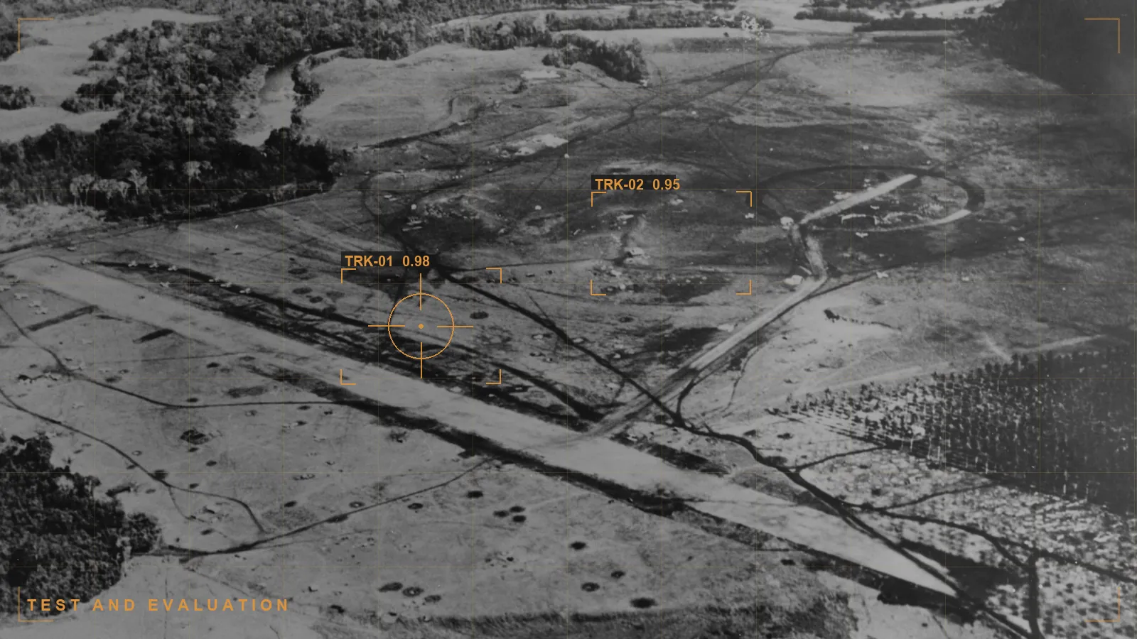 Flight line view with evaluation overlay (illustrative)