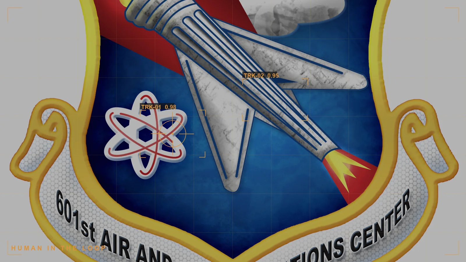 An air operations center with an overlay, illustrating human-in-the-loop vs human-on-the-loop AI (illustrative)