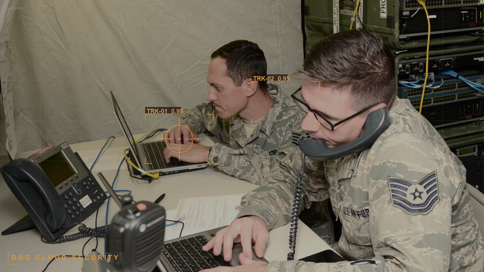 DoD cloud security monitoring across impact levels, with a Torch.AI overlay (illustrative)