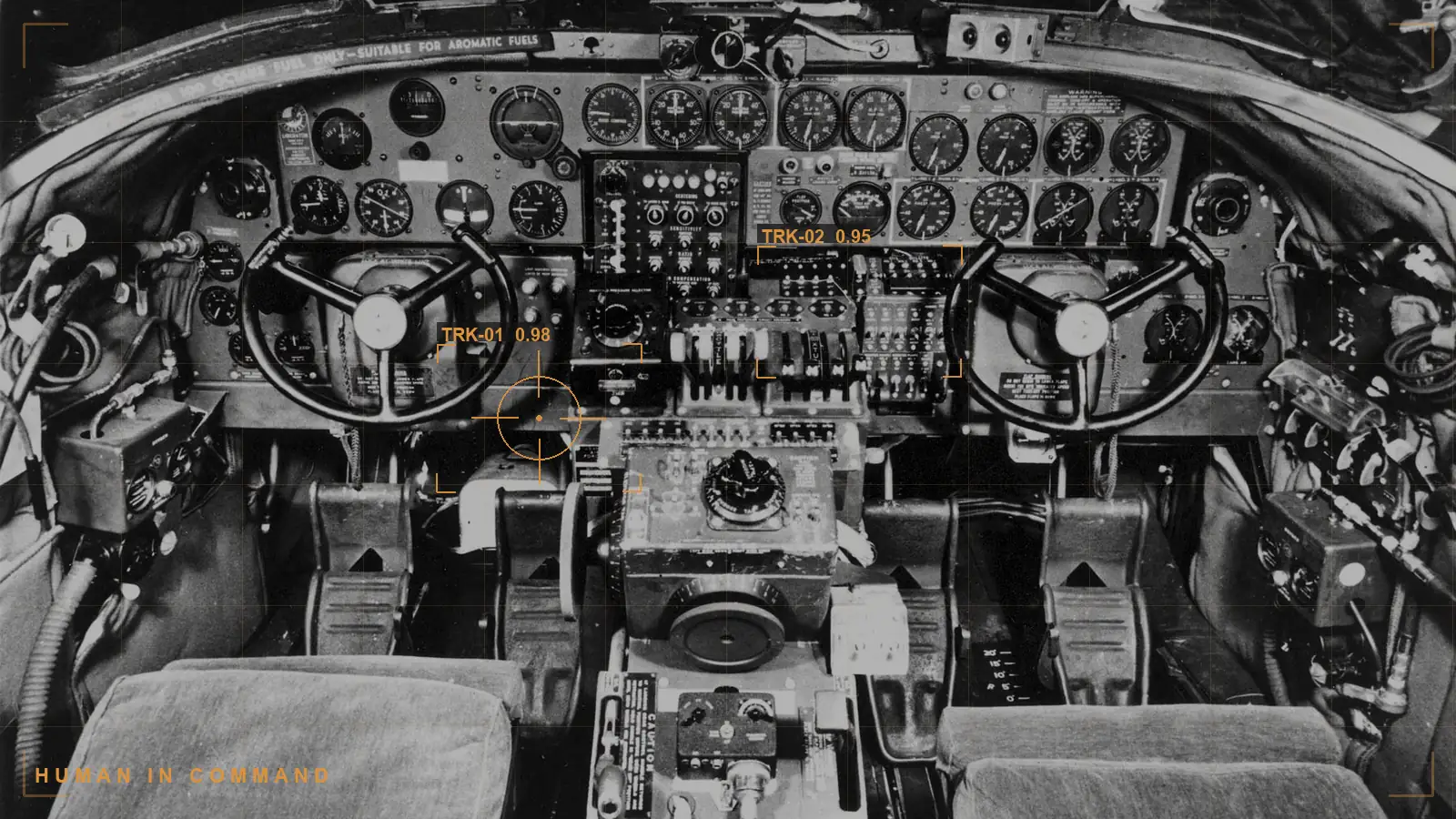 A human in command of autonomous systems, with a Torch.AI overlay (illustrative)