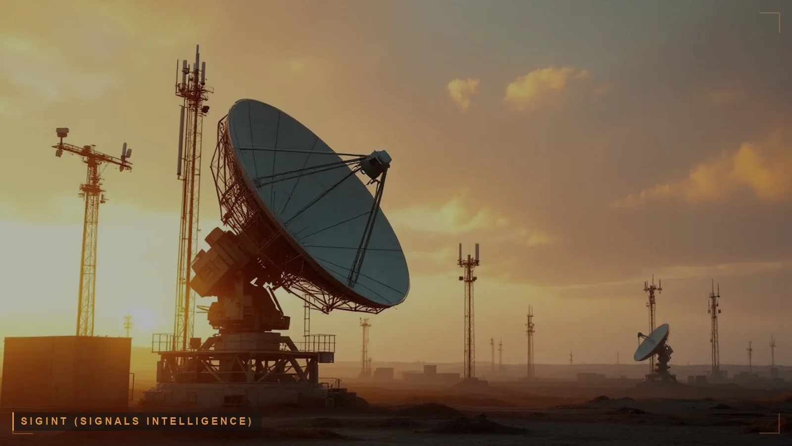 Signals collection antennas, illustrating signals intelligence (illustrative)