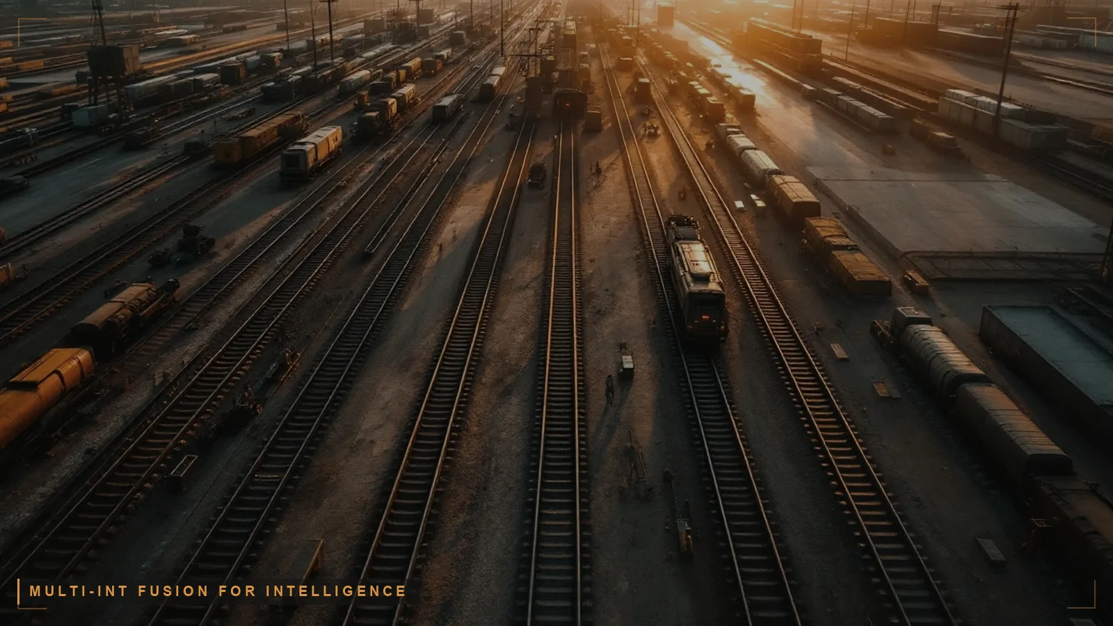 A military operations center with a fusion overlay, illustrating multi-INT fusion for intelligence analysis (illustrative)