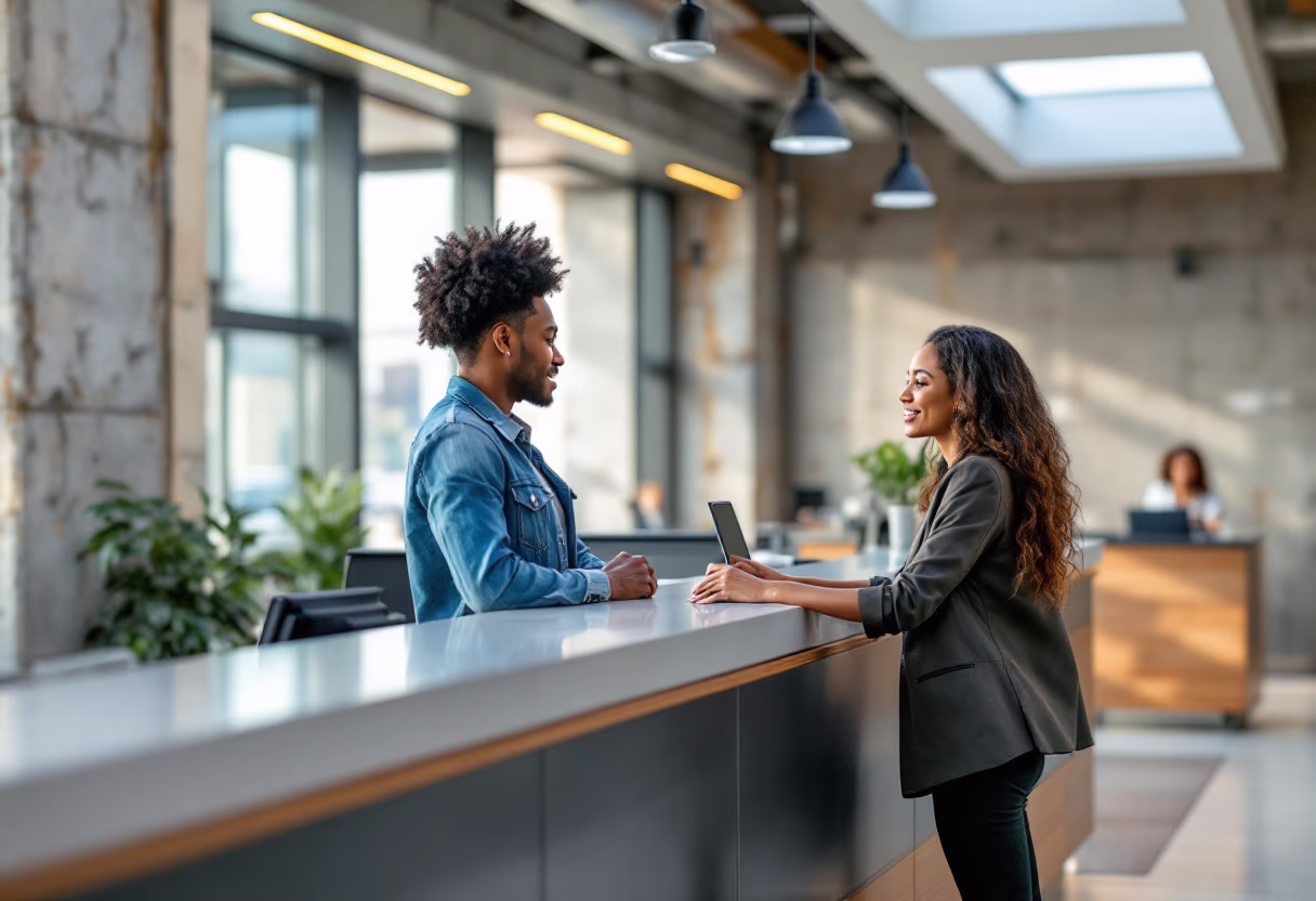 image of a person asking a question at an information counter (for a mobility and transportation)