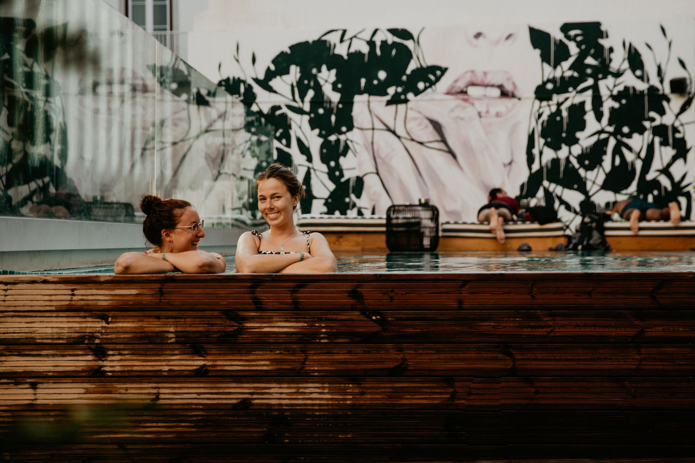 Private swimming pool in the secret flowering courtyard at Secret Patio Lisbon boutique hotel