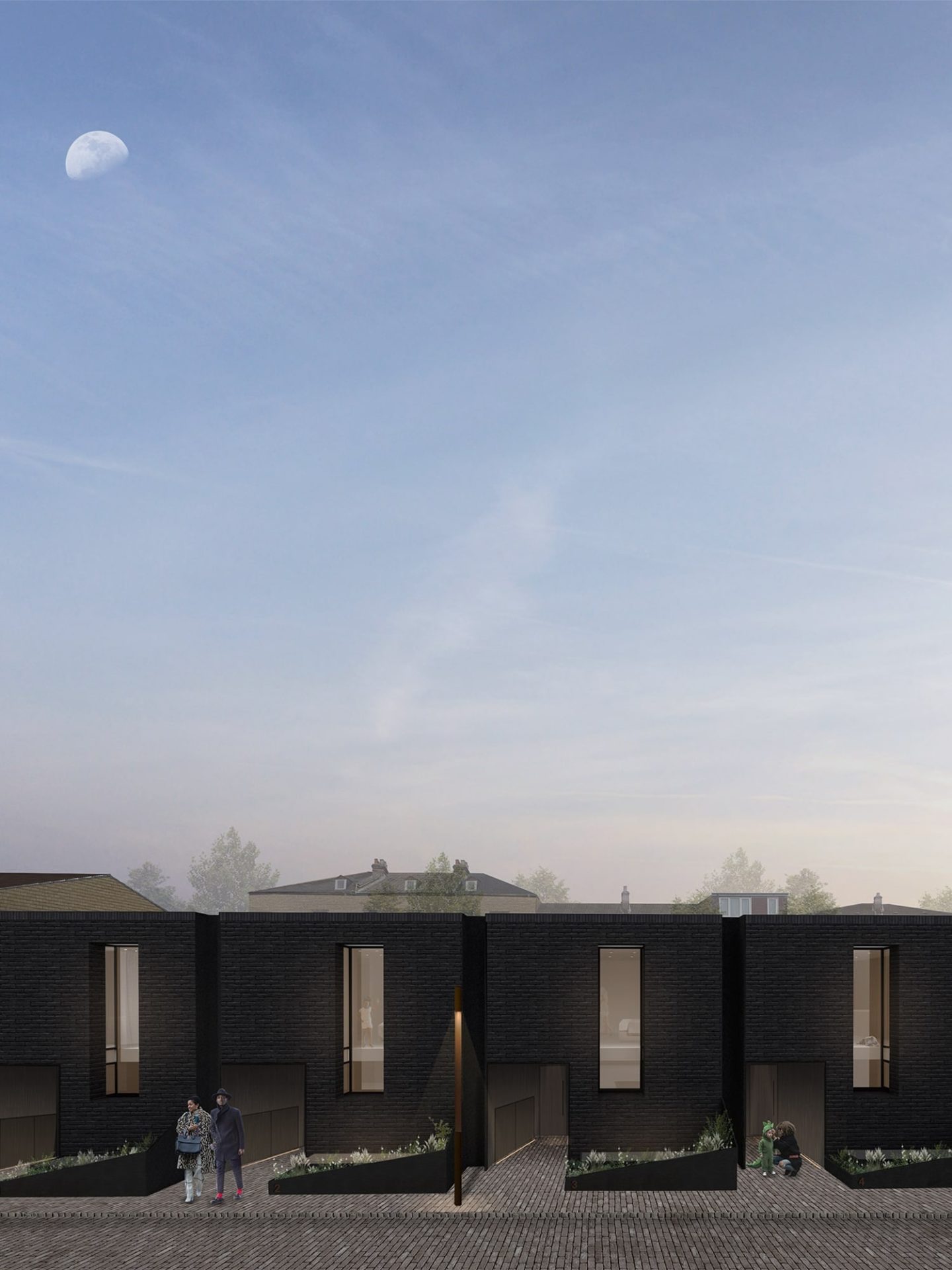 ASH MEWS | Streetscape view of boutique East End mews development, a refined example of residential architecture with bespoke finishes and curated urban details.