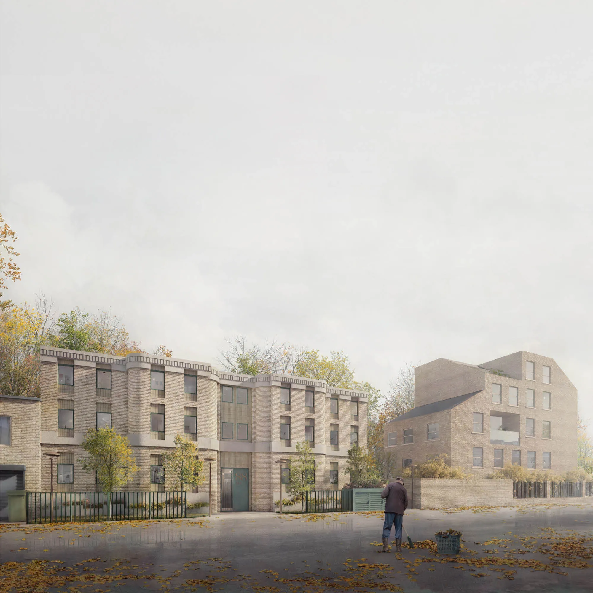 STREETSCAPE INTEGRATION | Broad view of Atherton Heights within the evolving context of Atherton Mews.