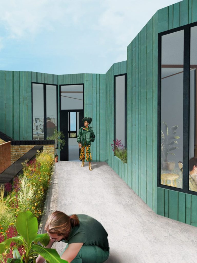 Elevated outdoor space | Rooftop terrace featuring landscaped planting and panoramic urban views.