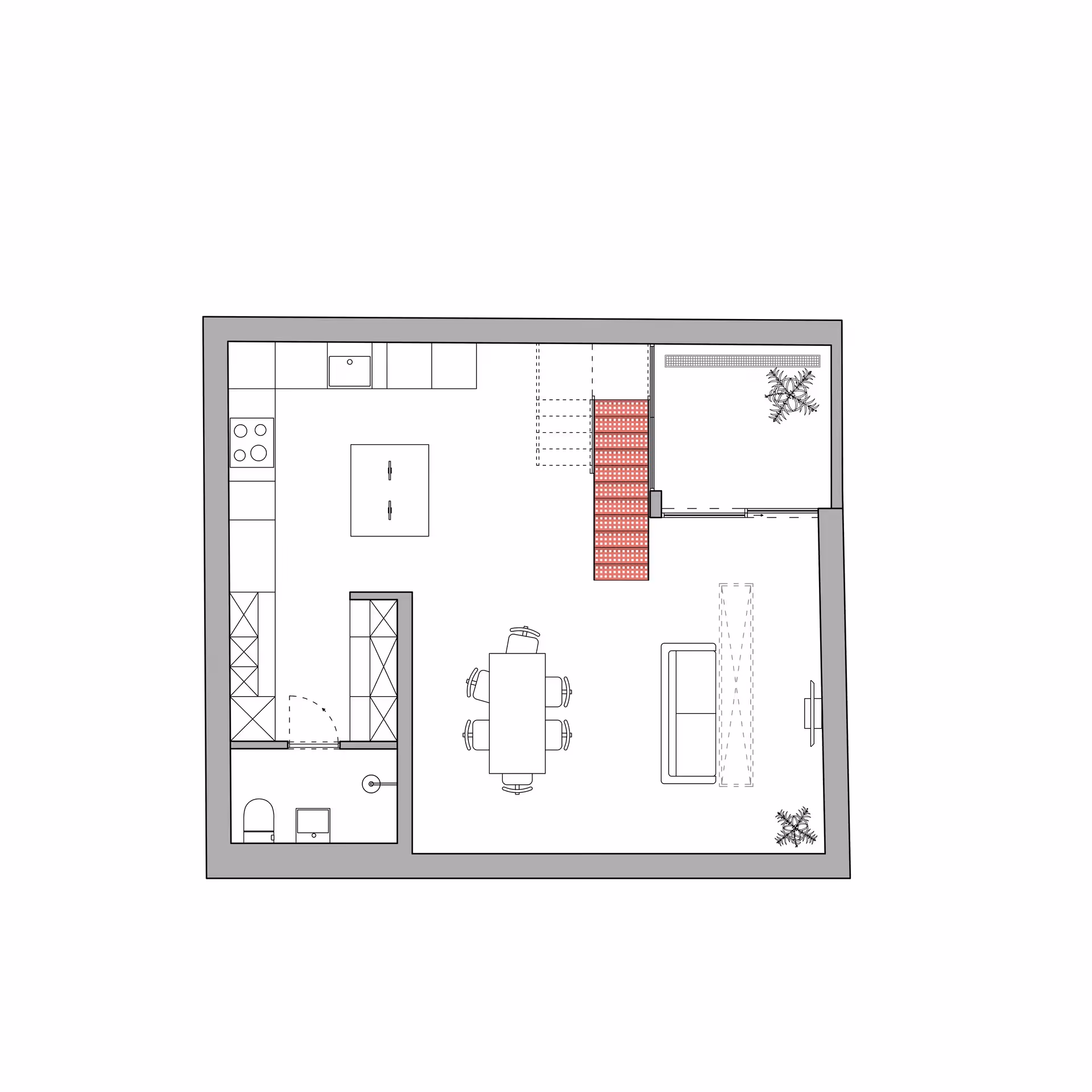 Sequential floor plan views | Reveal the basement living area with courtyard, ground floor bedrooms with en-suites, and a top-floor studio opening to a private terrace.