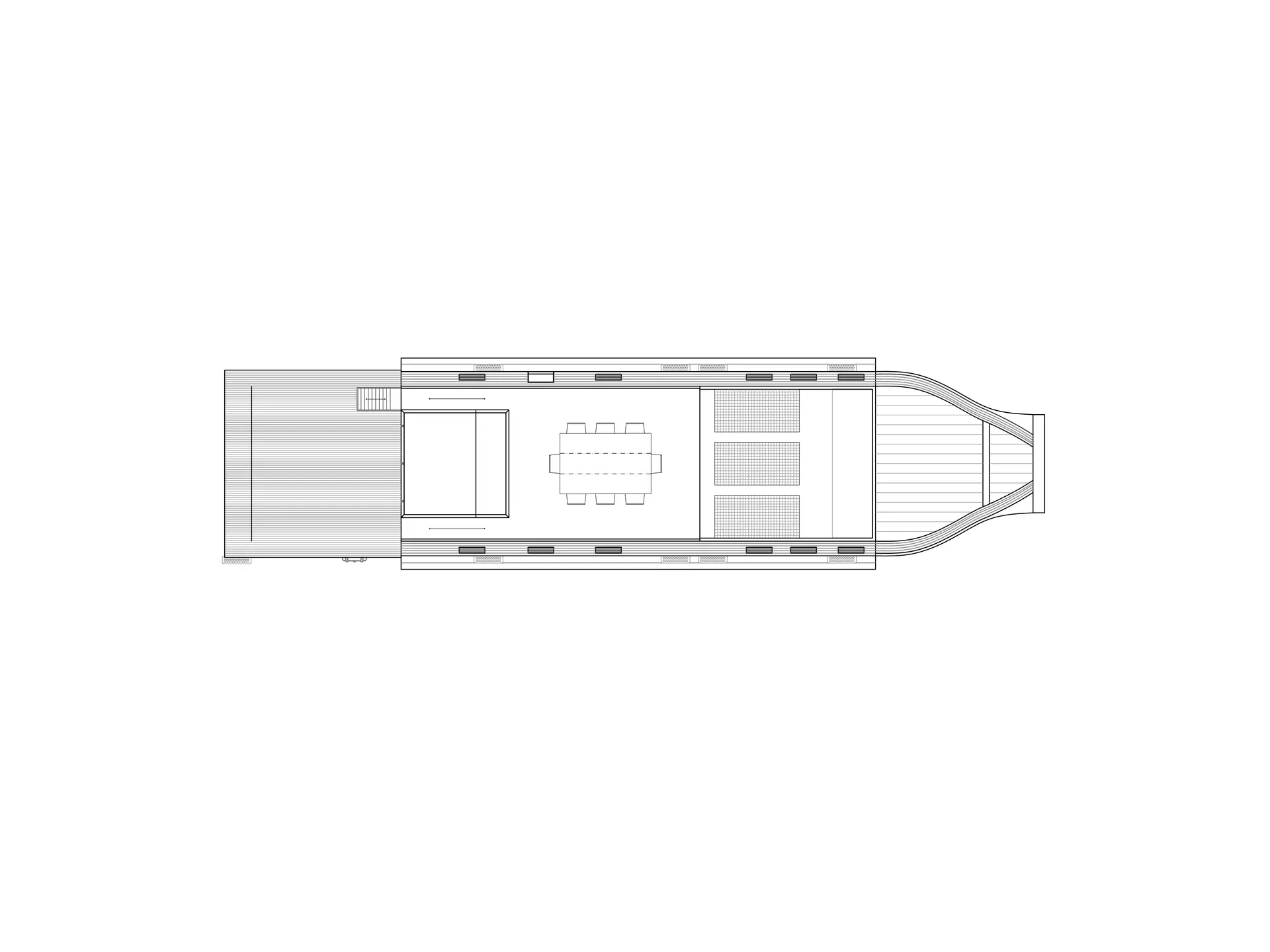 VESSEL FLOOR PLAN | Architectural layout detailing the accommodation design of the transformed Vietnamese longboat.