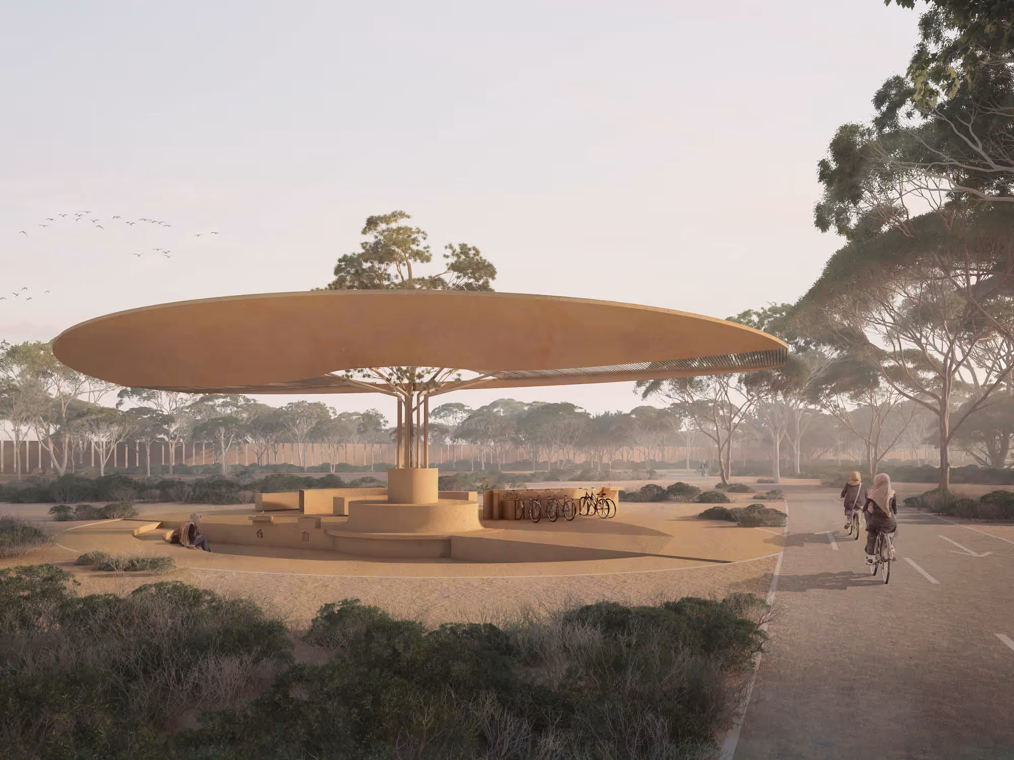 CAMPUS PIT STOP | Shaded canopy with surrounding walking route designed as a campus pit stop.