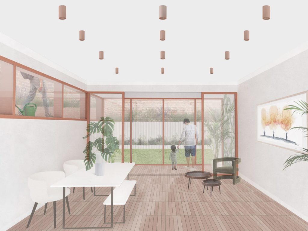 Lyndhurst Corner | Light-filled open-plan living and dining space opening onto garden terrace, designed for contemporary family living.