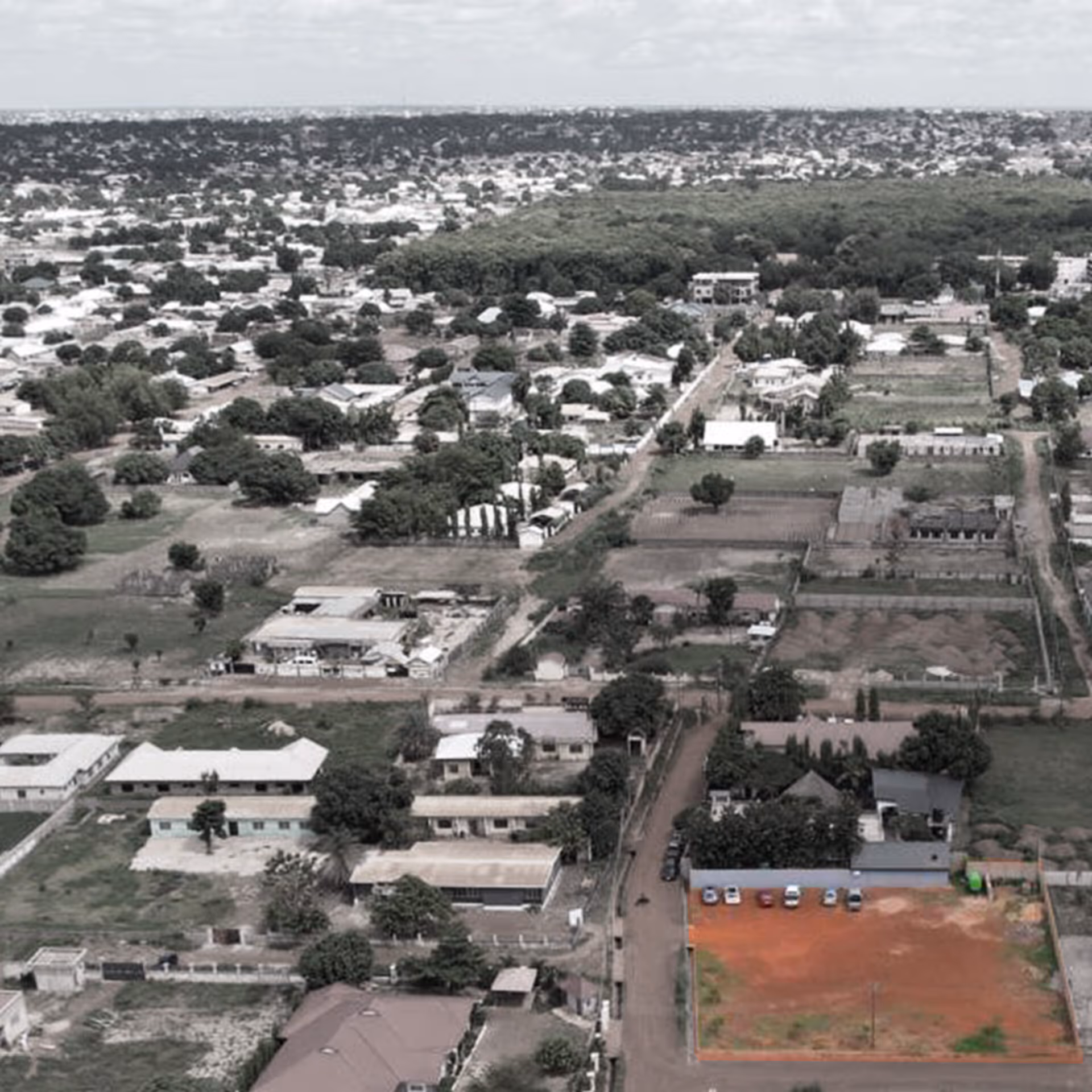 NEIGHBOURHOOD PERSPECTIVE | Elevated view showing the Rice City House site in context with surrounding streets.
