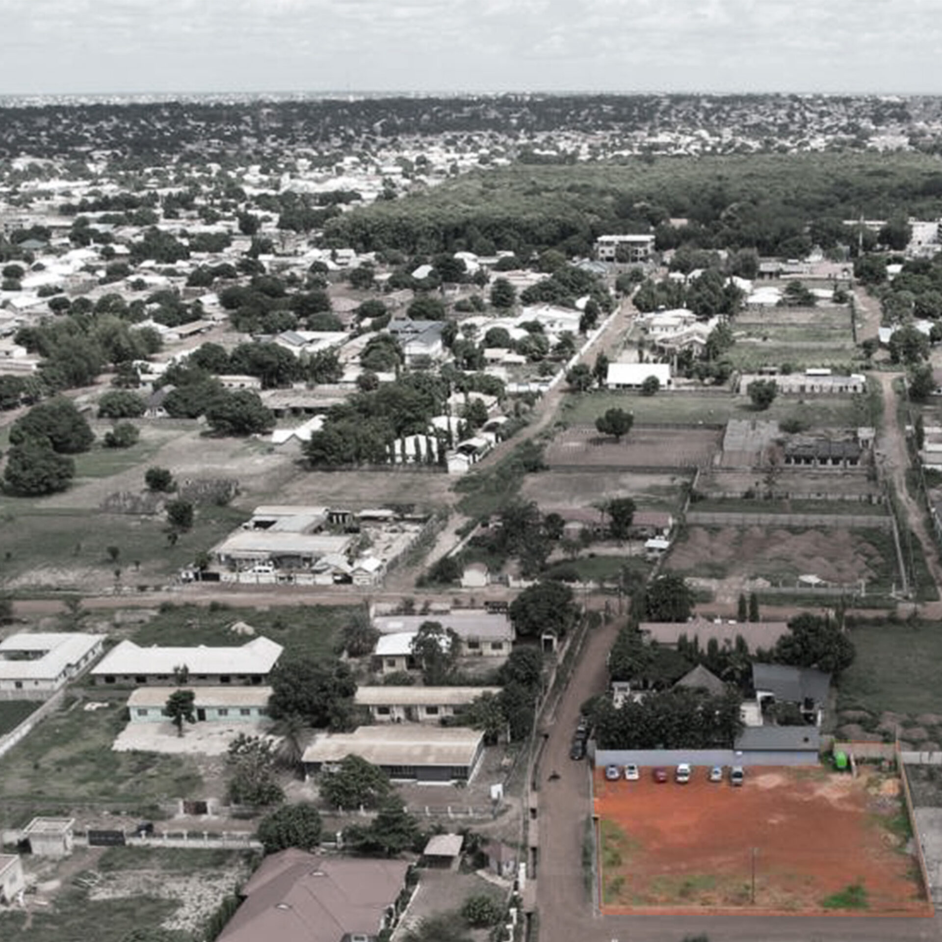 NEIGHBOURHOOD PERSPECTIVE | Elevated view showing the Rice City House site in context with surrounding streets.