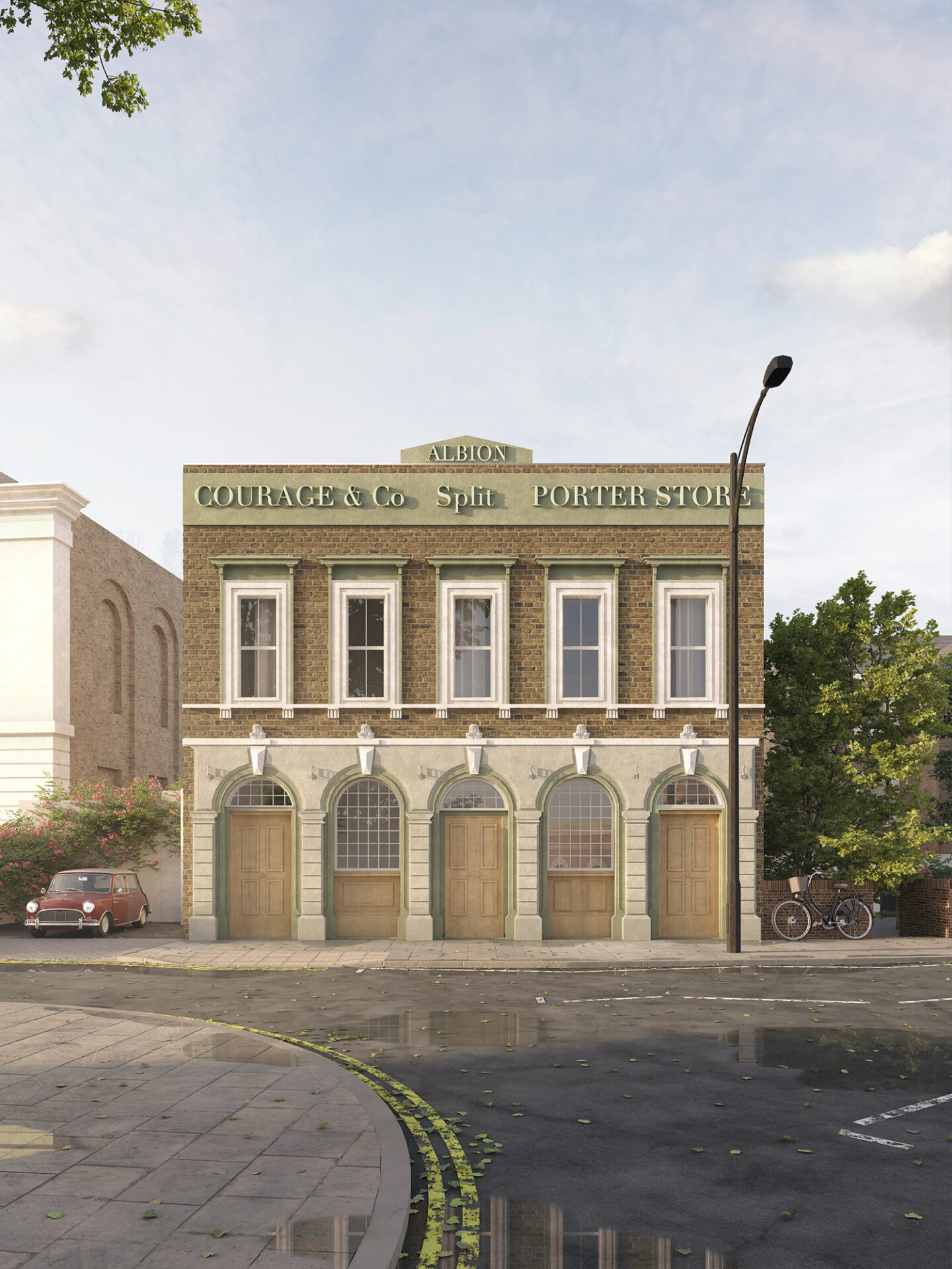 THE ALBION FUTURE VISION | Architectural render depicting the fully restored façade with renewed brickwork and period detailing.