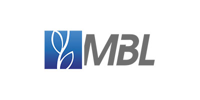 MBL logo with stylized leaf design in a blue square next to gray letters MBL.