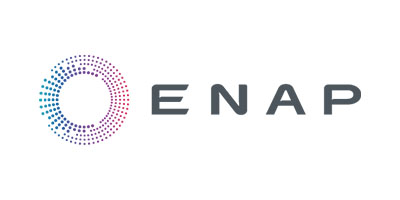 ENAP company logo with a circular dotted gradient design to the left of the text.