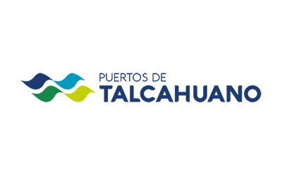 Puertos de Talcahuano company logo with stylized wave elements in blue, green, and yellow.