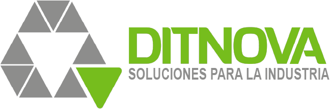 DITNOVA logo with green text and a gray triangular geometric design, accompanied by the tagline 'Soluciones Para La Industria'.
