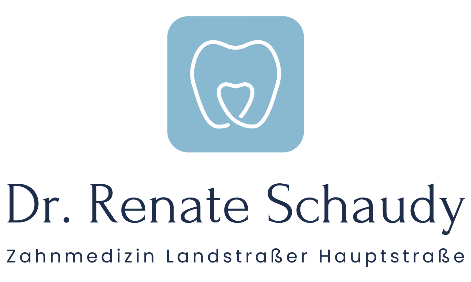 Logo mit Zahn-Symbol und Text Dr. Renate Schaudy Zahnmedizin Landstraßer Hauptstraße.