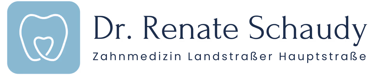 Logo mit stilisiertem Zahn neben dem Namen Dr. Renate Schaud y und dem Text Zahnmedizin Landstraßer Hauptstraße.