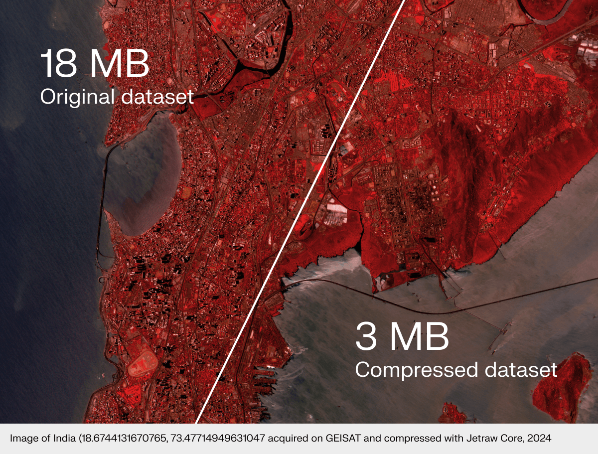 Satlantis satellite imagery comparison — before and after Jetraw Core compression