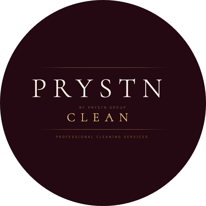 Logo with the text 'PRYSTN CLEAN' and subtitle 'Professional Cleaning Services' on a dark circular background.