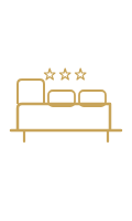 Icon of a bed with two pillows and three stars above it indicating quality or rating.