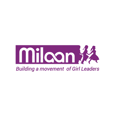 Logo with the word 'Milaan' incorporating an infinity symbol, alongside text 'Building a movement of Girl Leaders'.