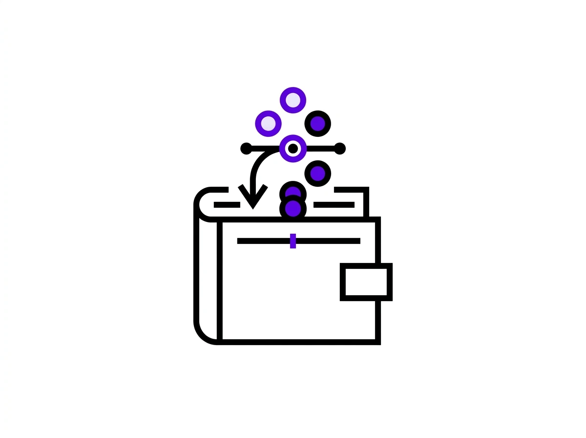 Illustration of a wallet with coins falling into it, symbolizing budget control.