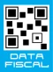 Código QR negro sobre fondo azul con texto blanco 'DATOS FISCAL' debajo.