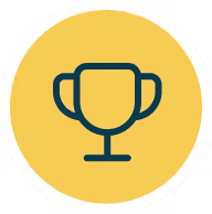 Icône de trophée simple sur fond jaune circulaire.