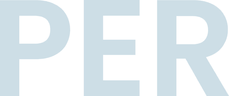 Text displaying the uppercase letters P, E, and R in bold blue font.