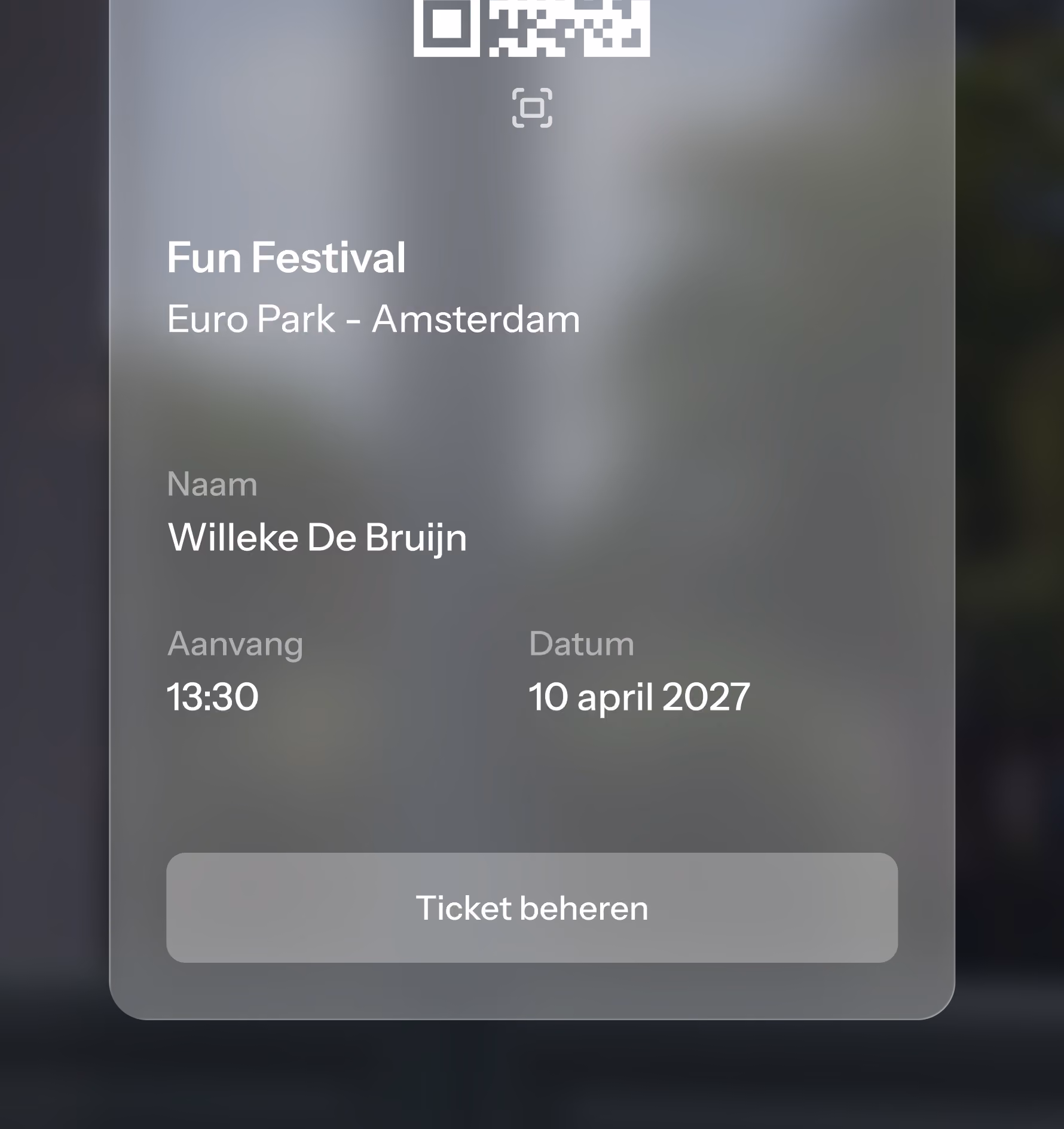 Ticket van een evenement met een QR-code