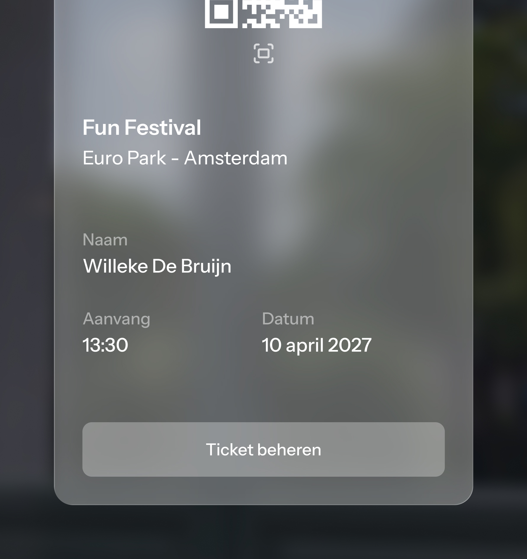 Ticket van een evenement met een QR-code
