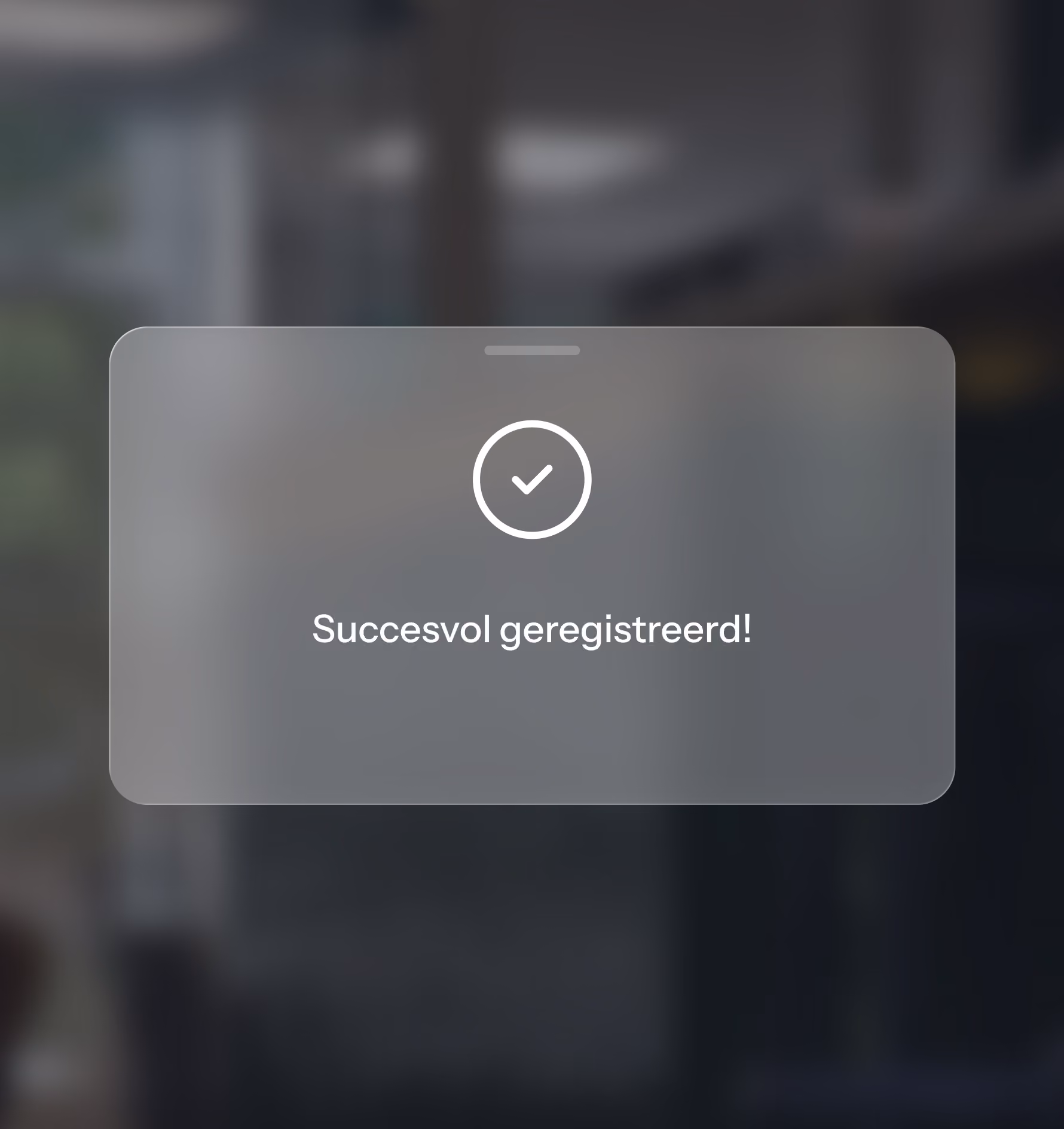 Scherm dat laat zien dat het is gelukt om te registreren in de app