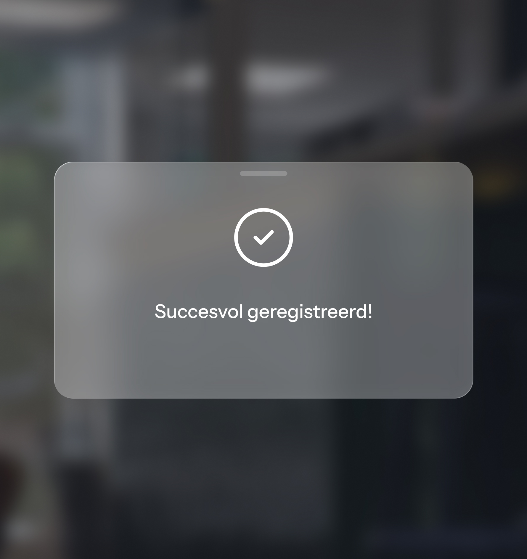 Scherm dat laat zien dat het is gelukt om te registreren in de app 